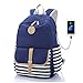 FLYMEI Cute Backpack for Girls, Lightweight Canvas Bookbag for Teens and Women - Blue with USB Charging Port
