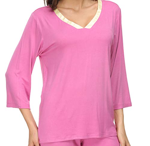 Invug Women 3/4 Long Sleeve Shirt Pants Set Sleepwear V Neck Long Pajamas Loungewear ROSEO S