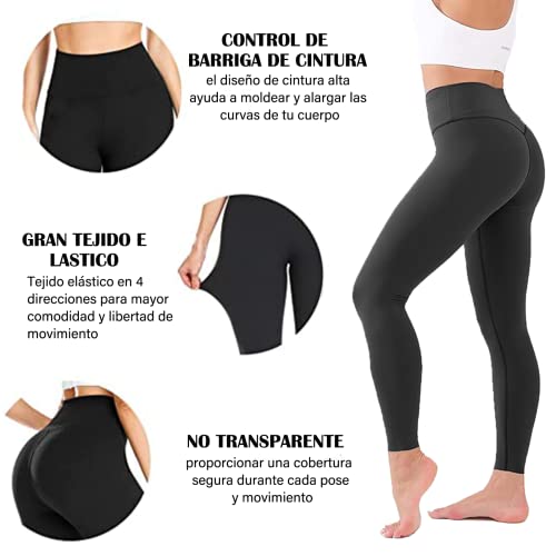 OPUEW Paquete de 3 Leggins Deportivos Mujer, Pantalones de Yoga con Control de Abdomen, Cintura Alta