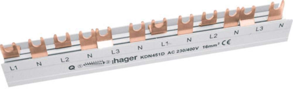 Hager KDN451D 4P Phase Rail 16 mm² 12 Mod Fork Phase Rail 3250613741082, White