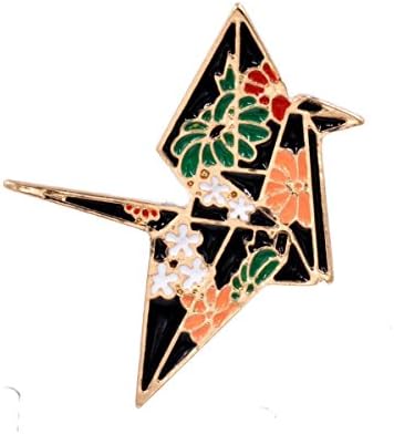 Small Island Enamel Plated Origami Japanese Washi Crane Bird Lapel Pin Brooch - Cute and Fun - in Organza Bag