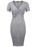 Laksmi Women's V-Neck Short Sleeve Luxury Fitting Banquet Party Midi Dress