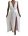 Maketina Womens Sexy Deep V Neck Backless High Slit Flowy Long Evening Dress White S