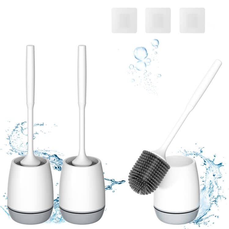 Hibbent 3 Pack Toilet Brush with Ventilated Drying Holder, Silicone