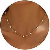 foyjoey Dainty Pearl Choker Necklaces for Women 18K Gold Plated Daisy Flower Pearl Drop Necklace Trendy Bridesmaid Jewelry Gifts