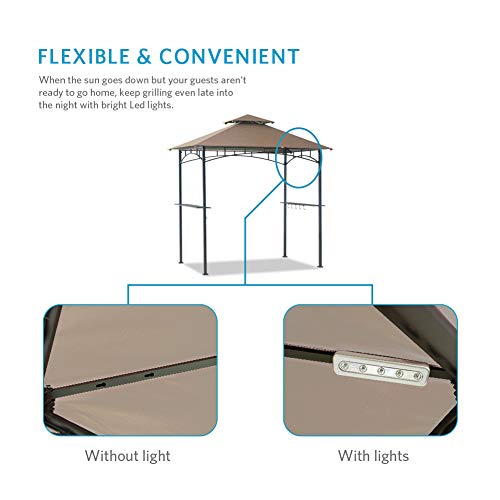 Coastshade 5'x8' Grill Gazebo Canopy Tent, Polyester Double Teir Soft Top Cover with LED Light, UV Resistant and Waterproof Fabric, for Patio and Outdoor Living BBQ Shelter (5x8, Khaki) - Thumbnail 2