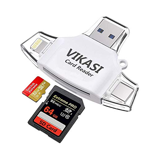 VIKASI SD Card Reader,Memory Micro SD Card Reader USB Type C Adapter Viewer Compatible with iPhone iPad Android Mac - with Lightning Micro USB Type C 4 in 1 (White) - Thumbnail 7