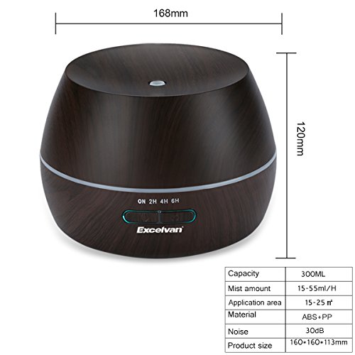 Aroma Oil Diffuser, Excelvan 300ML Essential Ultrasonic Humidifier Air Mist Aromatherapy Purifier with 7 Colors LED Automatically Change, Dark Woodgrain