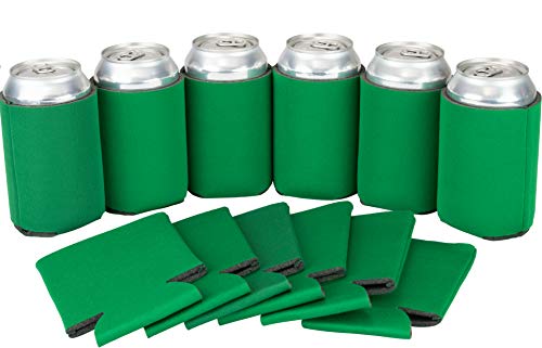 12 Can Sleeves - Kelly Green Beer Coolies for Cans and Bottles - Bulk Blank Drink Coolers - DIY Custom Wedding Favor, Funny Party Gift (Kelly Green, 12)