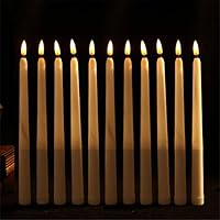 Datomarry 6 Pcs Realistic Yellow Flickering Battery Taper Candles with Bullet Shape,Plastic Long Flameless Candlestick for Christmas-28 cm