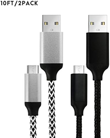 FoolHome PowerLine Micro USB (10ft) - Durable Charging Cable, with 5000+ Bend Lifespan for Samsung, Nexus, LG, Motorola, Android Smartphones and More (White Black 2Pack)
