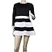 Womens Long Sleeve Black White Stripes Bodycon Swing Skater Party Short Dress (S)