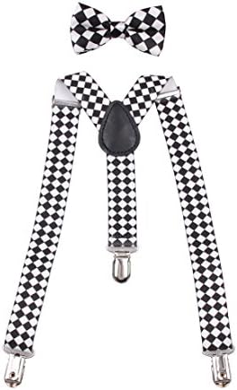 GUCHOL Kids Suspenders Bowtie Set - Adjustable Length 1 Inches Strengthen Suspender with Bow Tie Set for Boys and Girls (White Black)