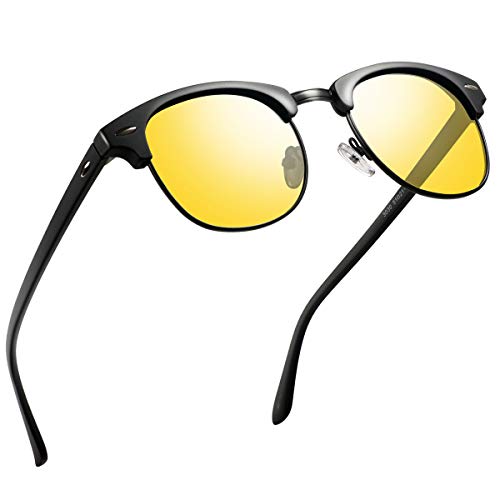 FEIDU Retro Polarized Mens Sunglasses for Men Half Metal Women FD3030 (B-yellow, 2.04)