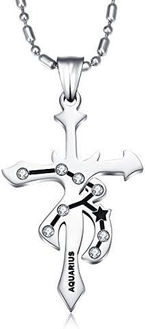 Topda123- Zodiac Romantic Metal Elegant 316L Stainless Steel Chain Zodiac Symbol Pendant Necklace for Men and Women with Nice Gift Box and Bag (Aquarius)
