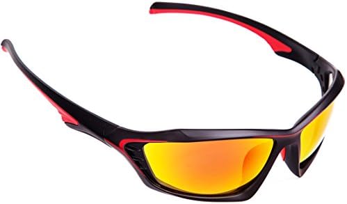 Shieldo Polarized Sports Sunglasses For Men And Women Cycling Driving Mountain Sport Eyeglasses, Mirrored Fashion Shades Eyewear Unbreakable Frame Glasses SLT002 (Black-Red)