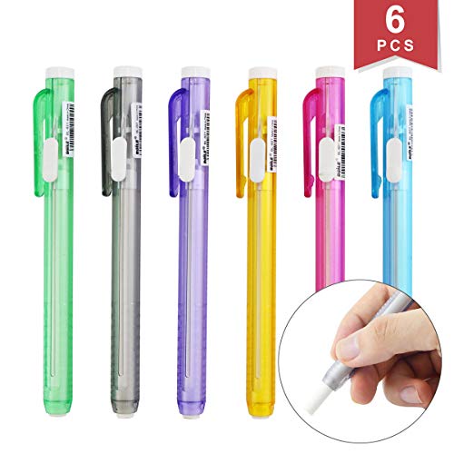Faxco 6 Pcs Colorful Pen Like Erasers,Retractable Rubber Pen,Cute Pencil Creative Stationery for Kids