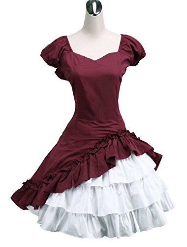 antaina Dark Red Cotton Ruffle Lace Classic Victorian Sexy Lolita Cosplay Dress