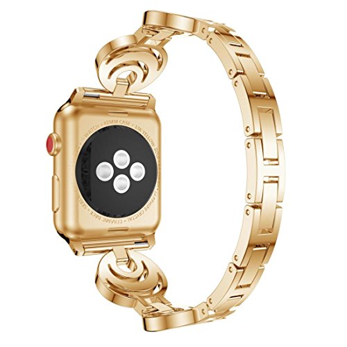 Fashion Women Sun Moon Crescent Crystal Bracelet Band Strap for Apple Watch 1/2/3 42mm (Gold) - Thumbnail 4
