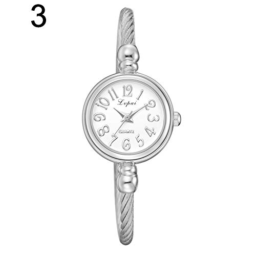 Fashion Lady Solid Color Round Dial Opening Bangle Bracelet Quartz Wrist Watch - 1#
