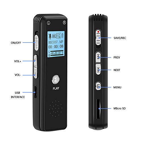 Digital Voice Recorder 8GB Audio Sound Recorder with Microphone for Meeting Lectures, Portable Voice Activated USB Dictaphone with MP3 Player Password Protecion Playback(Black, Mini) - Thumbnail 5