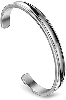 Stainless Steel Grooved Cuff Bangle Bracelets, High Polished Edges Jewelry Gifts for Women, Girls, Her (7mm-silver)