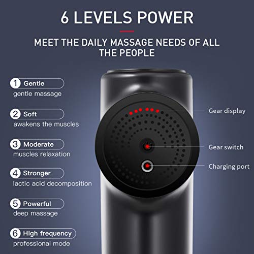 Massage Gun Deep Tissue for Athletes - Handheld Portable Electric Full Body Percussion Massager for Pain Relief, 6 Speed with 6 Massage Heads (Black)