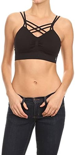 Women's activewear sports bra caged lounge bralette with ruched detail (S-M, BLACK)