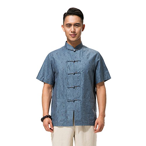 FangNer Men's Chinese Style Short Sleeve Tang Suit Cotton Shirt
