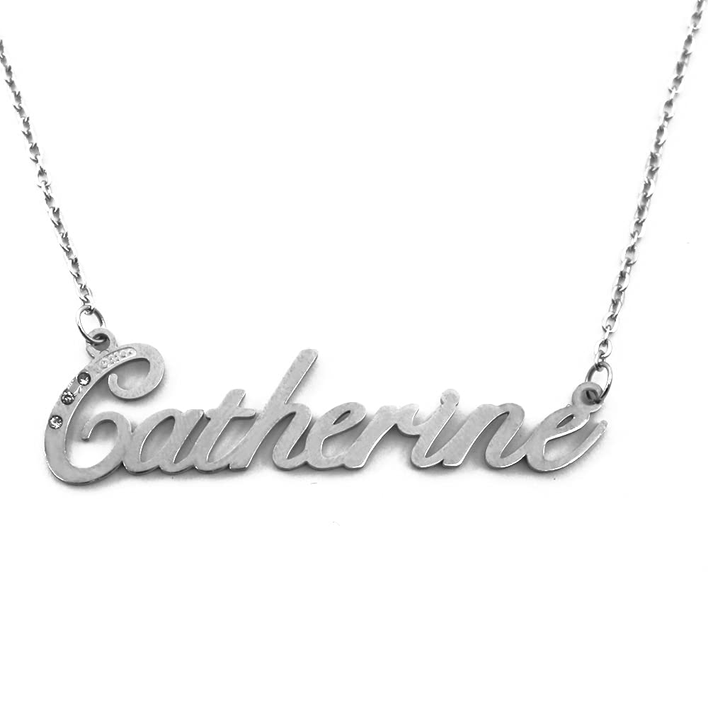 Kigu Name Necklace Catherine - Silver Tone - Custom Name Necklace - Personalised Jewellery for Ladies- Customised Jewellery for Girls- Custom Pendant Catherine