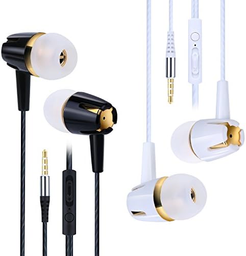 In Ear Headphones, 2 Pack Pure TPE Cord Wired In-ear Noise Isolating Metal Earbuds Earphones with Mic Volume Control Remote Button for iPhone 7 SE 6, iPad Air Mini, Samsung Galaxy S8 S7 (Black+White)