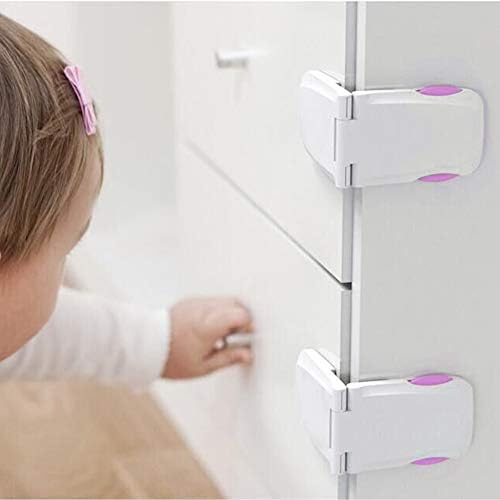 [4 Pack] Baby Safety Locks for Child Proof Cabinets, Drawers, Appliances, Fridge and Oven by QJQBMAI(White&Red)