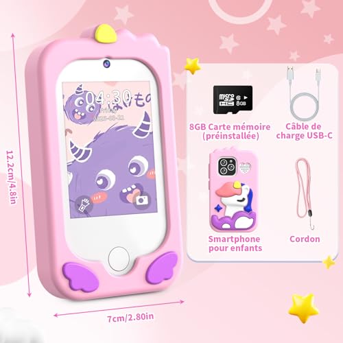 Tosaju Kids Mobile Phone Toy with Dual Camera Kids 2.8 Inch Touch Screen Learning Phone Learning Toy with SD Card Boy Girl Age 3 4 5 6 7 8 Cadea