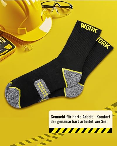 Effeet 10 Pairs of Men's Work Socks, Padded Reinforced Work Socks, Breathable Functional Socks with Comfort Waistband, Long Work Socks