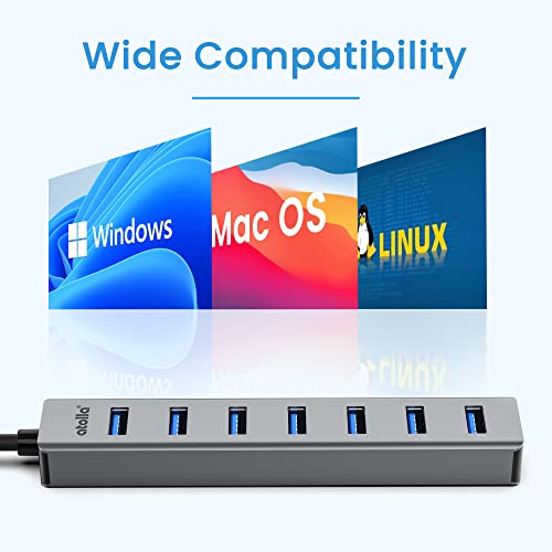 atolla Hub USB 3.0, 7 Puertos Multi USB Hub de Aluminio | Cable de Extensión de 1m Adaptador USB para PC, Portátil, Macbook Pro y más