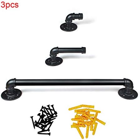 Industrial Pipe Bathroom Hardware Fixture Set | 3 Piece Kit Includes Robe Hook, 21 Inch Towel Bar and Toilet Paper Holder, Heavy Duty DIY Style, Modern Chic Electroplated Black Finish