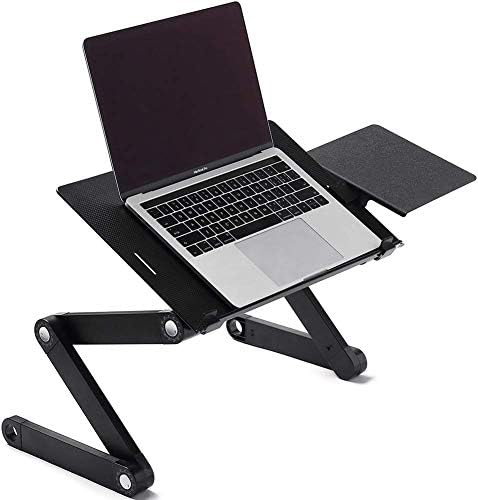 OPcFKV Laptop Stand for Bed and Sofa, Cozy Desk Portable Adjustable Laptop Table Stand Up/Sitting with 2 CPU Cooling Fans and Mouse Pad, Ergonomics Design Aluminum Suitable for Reading Studying