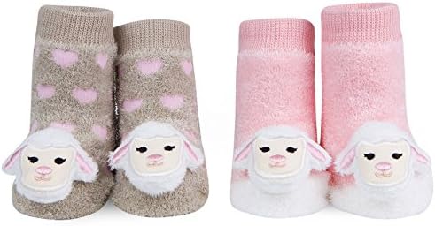 WADDLE Cute Fuzzy Little Lamb Rattle Baby Socks Pink Shower Newborn Gift For Girls