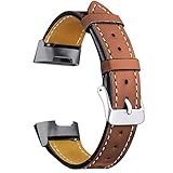 Oitom Leather Bands Compatible Fitbit Charge 3 /Charge 3 SE Band Women Men Small Large,Premium Leather Replacement Band Wrist Accessories Straps(Brown)