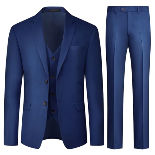 Allthemen Herren Anzug Stretch Slim Fit 3 Teilig Hochzeitsanzug Komplett Anzüge 2-Knopf Business Dunkelblau S