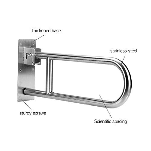 Handicap Grab Bars for Bathroom Toilet Flip Up Grab Safety Bars for Elderly Handicap Shower Stainless Steel Grab Bar Handrails Support Safety Rails Shower Hand Rail Folding Assist Grip Bar - Thumbnail 5