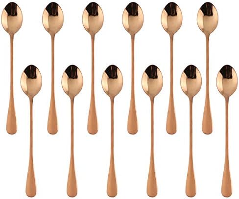Copper Long Handle Spoon, MDEALY 7.5” Stainless Steel Ellipse Style Mixing Spoon, Coffee Ice Cream Spoon Cocktail Mixing Flatware Spoon Set for 12