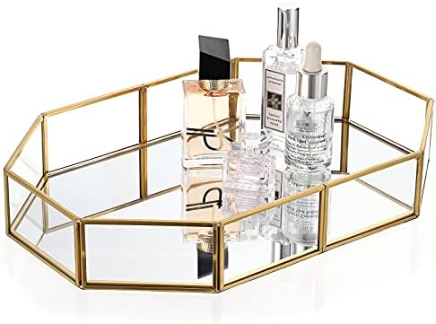 perfume tray for dresser Hipiwe gold perfume tray - glass mirror makeup tray ornate vanity tray  dresser tray jewelry trinket organizer tray for bathroom storage tray for  home decor,12.4''x 8.5'' price in Saudi Arabia