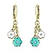 Hand Painted Flower Earrings For Women Gold Plated Dangle Earrings - Two Colorful Flowers With A Center Crystal On Dangle Gold Chain Enamel Earrings For Teens Quality Fashion Jewelry Earrings For Mom