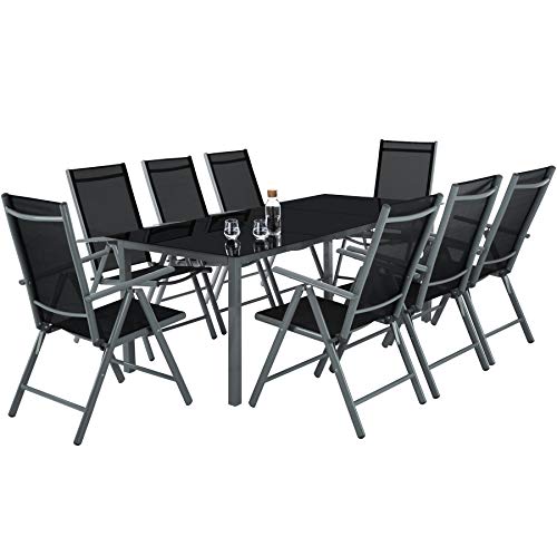 tectake® Aluminium Sitzgruppe 8+1, Gartenmöbel Set mit Stuhl und Tisch, klappbare Gartenstühle, Gartentisch mit Sicherheitsglas, wetterfeste Terrassenmöbel, für Garten Terrasse Balkon - anthrazit – Bild 2