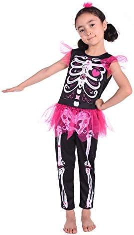 Familus Girls Skeleton Costume with Pink Tutu for Halloween 3T-8T