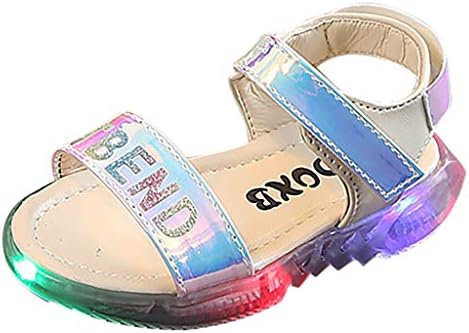 GACOZ Girls Run Sports Sandals, Luminous LED Light Peep Toe Shoes Casual Flat Soft Athletic Sneakers Suitable for Anti-Slip Trekking Hiking Beach, Magic Tape