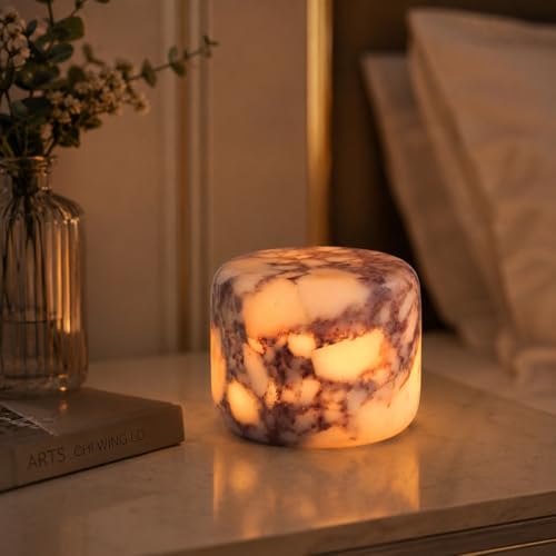 Marmor Marble Lamp Table Lamp Unique Stone Touch Lamp Pat Lamp Type-C 3 Way Bedside Lamp Ambient Light Bedroom Stands Night Light Decorative LED Warm Portable Lamp Rechargeable(Calacatta Purple)