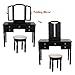 SONGMICS Vanity Set Tri-folding Mirror Make-up Dressing Table Cushioned Stool 5 Drawers Black URDT108B