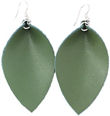 Opeof Earrings Women Girls Retro Party Jewelry Faux Leather Leaf Drop Pendant Hook Earrings - Grass Green